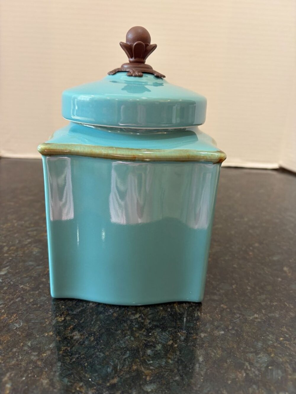 Southern Living at Home Tuscan, 7 1/2" Robin's Egg Blue/Teal Canister, Discontin